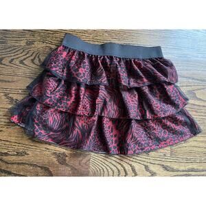 IZ Amy Byer Girls Black/ Red Animal Print Layered Sparkle Ruffle Skirt Sz. L